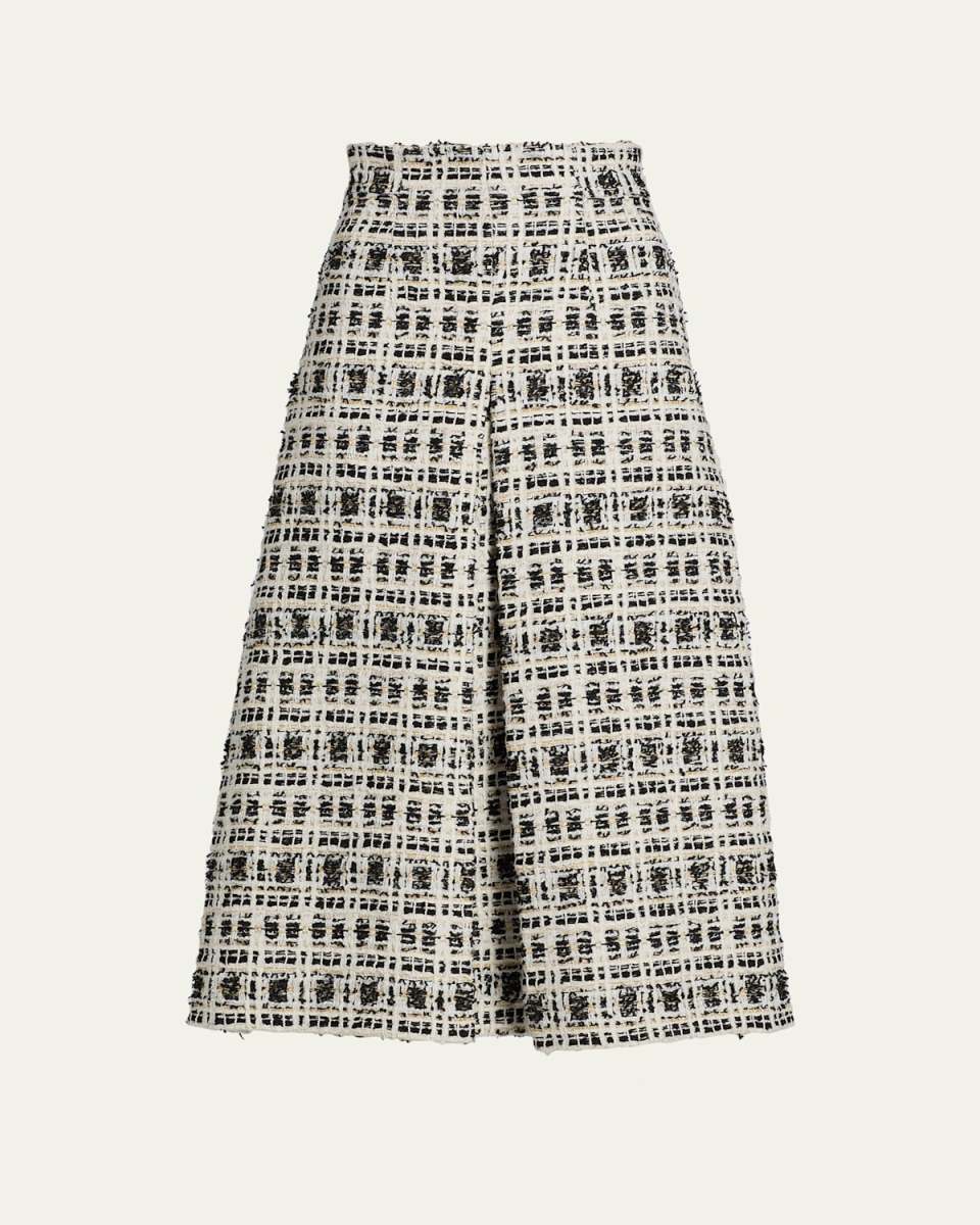 Box-Pleat Tweed Midi Skirt